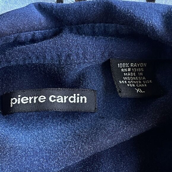 Pierre Cardin Hawaiian Shirt Mens Extra Large Blue Rayon Tropical Palm Tree Camp - Picture 6 of 11